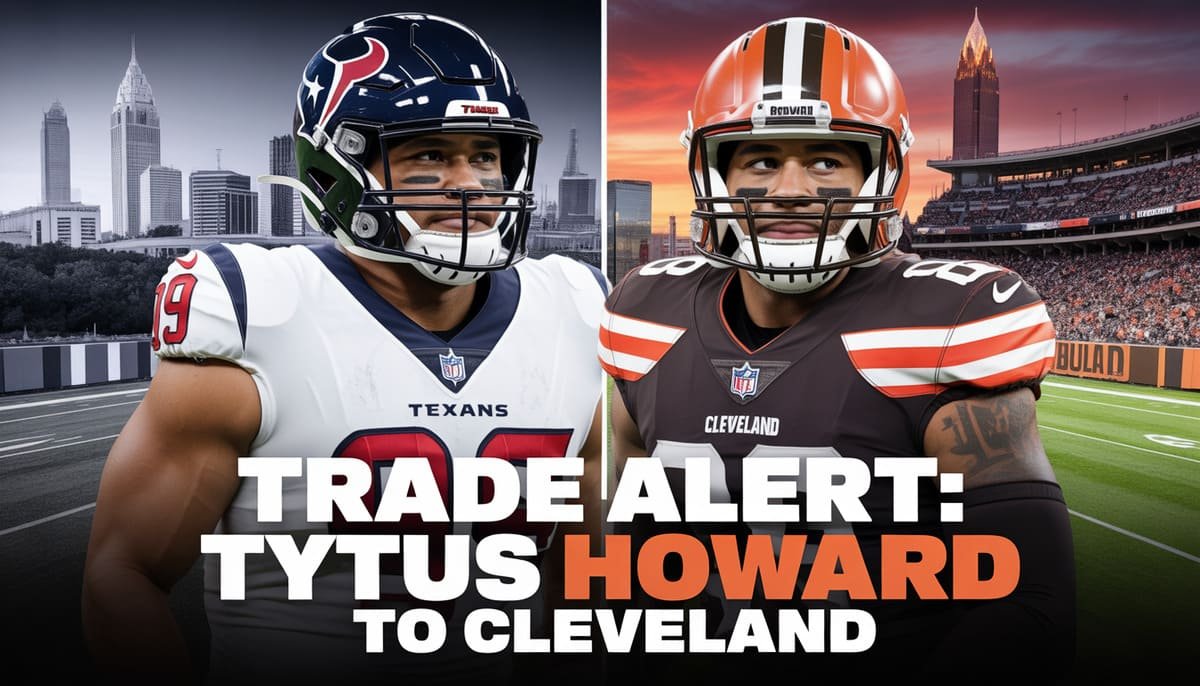 Tytus Howard in a Cleveland Browns uniform following his trade from the Houston Texans.