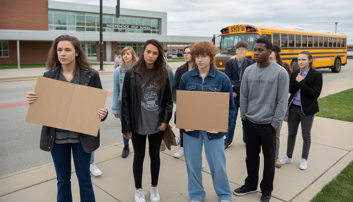 Students at Independence High School in Columbus protesting against ICE during a walkout.