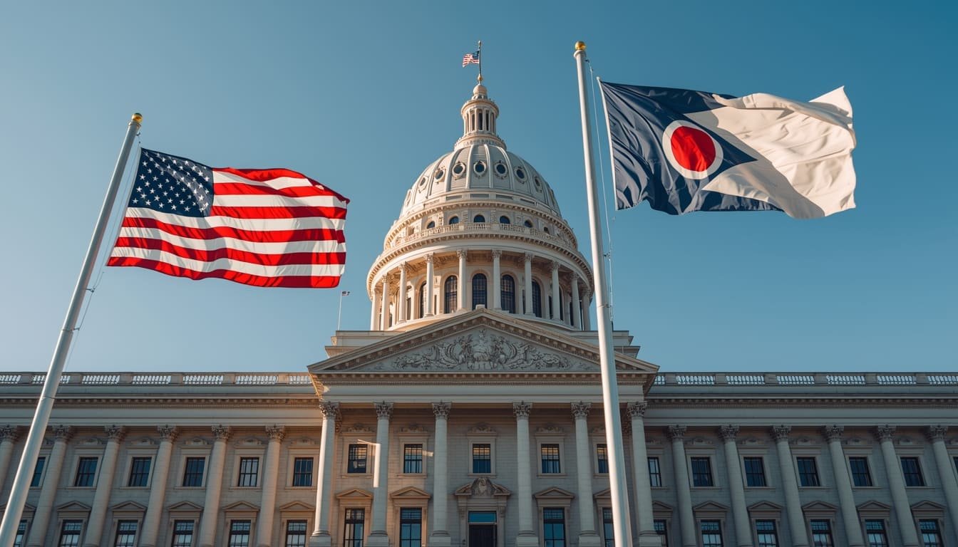 The Ohio Statehouse in Downtown Columbus during the State of the State address.