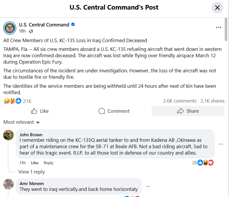 Three Ohio Air National Guard Members from Rickenbacker Base Killed in KC-135 Crash in Iraq