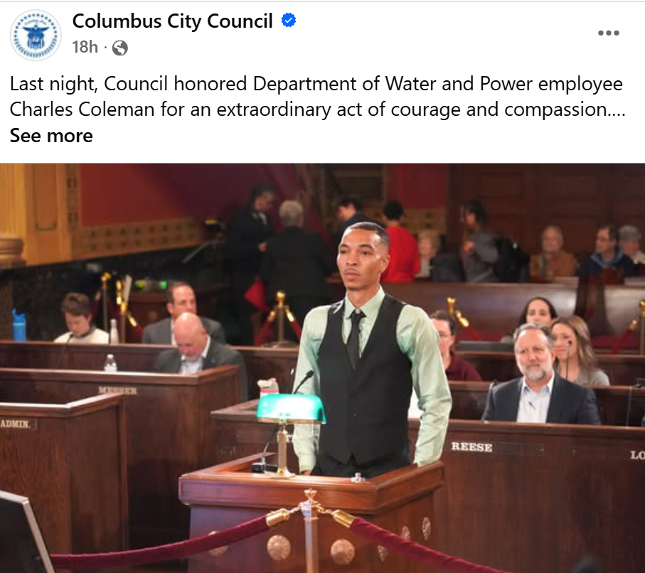 Columbus City Worker Charles Coleman Honored by City Council for Talking Woman Out of Crisis and Staying Until Help Arrived Columbus City Worker Charles Coleman Honored by City Council for Talking Woman Out of Crisis and Staying Until Help Arrived