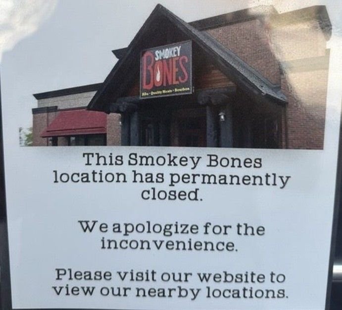 Smokey Bones in Grove City and Reynoldsburg Permanently Closed After Parent Company Files Bankruptcy and Shuts All Locations Nationwide Smokey Bones in Grove City and Reynoldsburg Permanently Closed After Parent Company Files Bankruptcy and Shuts All Locations Nationwide